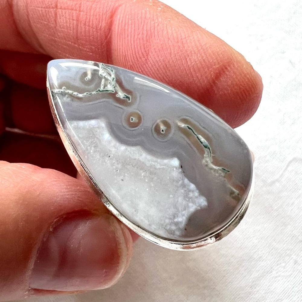 925 Ethereal MISTY MOSS AGATE Vein Ring 8